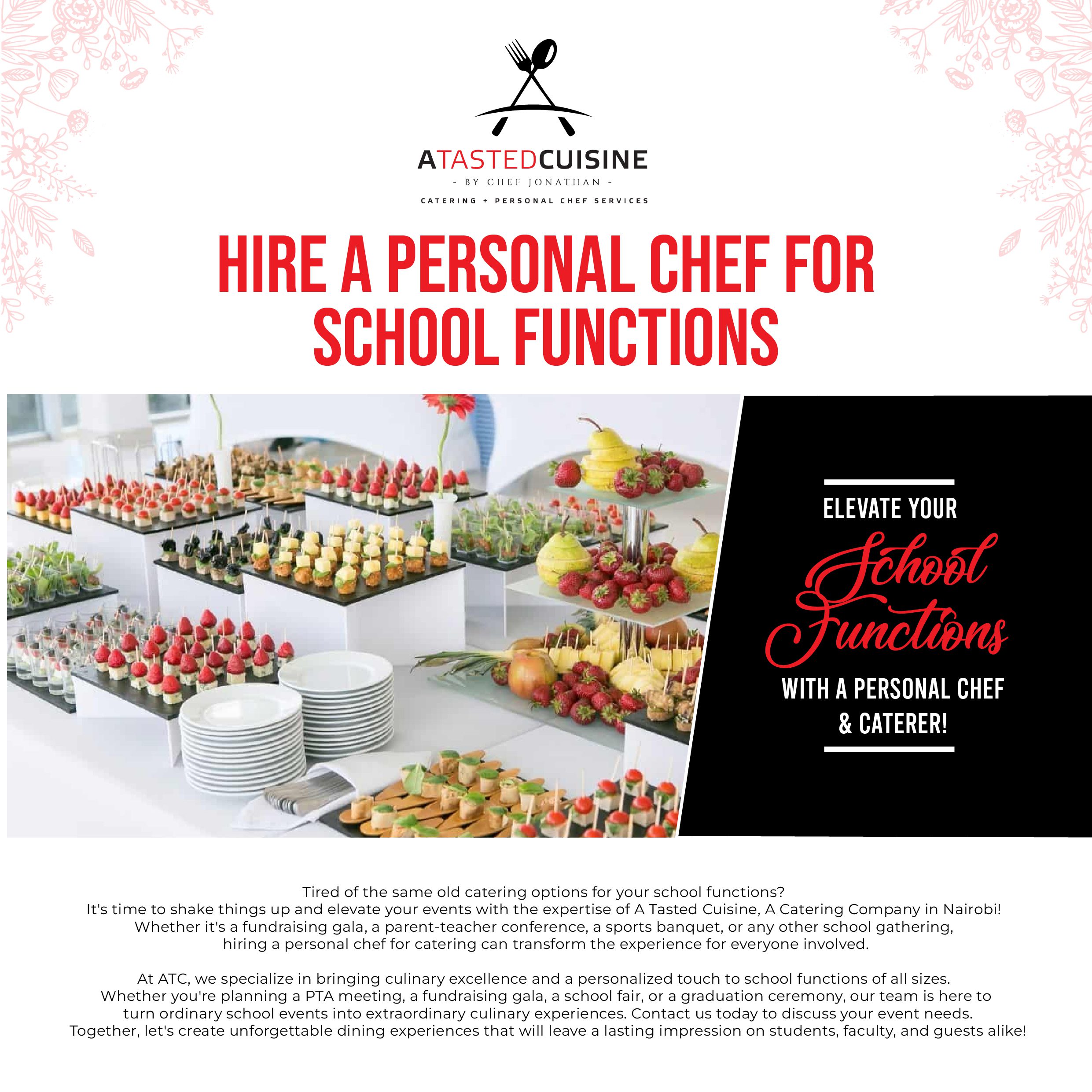 Hire A Personal Chef for School Functions